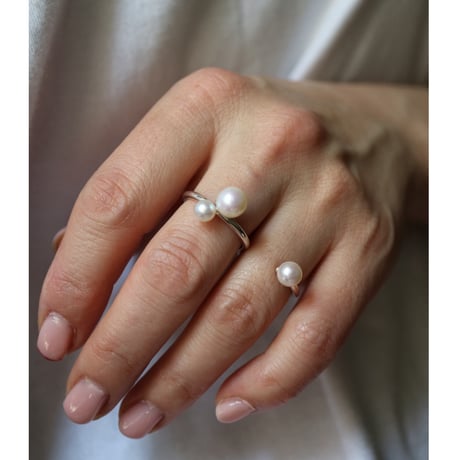 【Paw】tow finger pearl ring