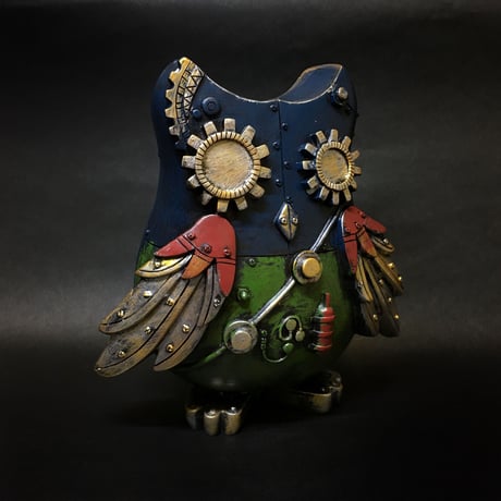 機械梟の貯金箱　青・緑