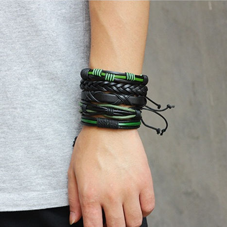 5点セット】黒・緑 レザーブレスレット | ジャッキーの隠れ家（Jacky