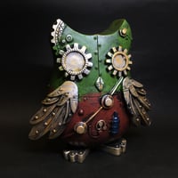機械梟の貯金箱　緑・赤