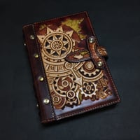 『歯車の書』錬金術魔導書風手帳　革製表紙　収納ポーチ付き　スチームパンク