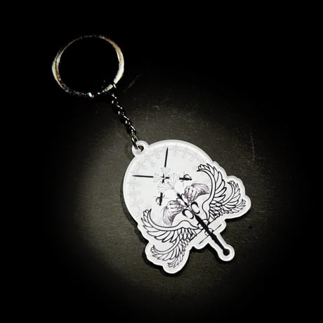 『祈りてに献花』礼服用徽章風　アクリル製キーホルダー　天界追悼庁・VI枚羽追悼庁官　黒機ひつじＸジャッキーの隠れ家　コラボグッズ
