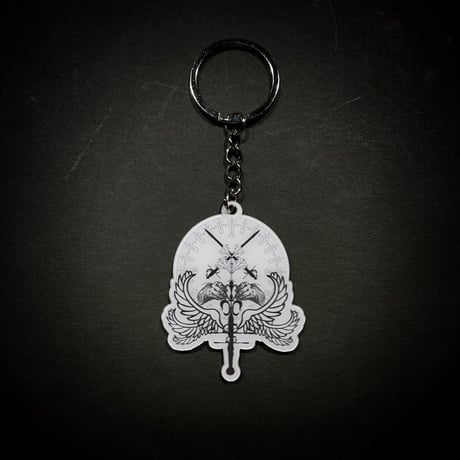 『祈りてに献花』礼服用徽章風　アクリル製キーホルダー　天界追悼庁・VI枚羽追悼庁官　黒機ひつじＸジャッキーの隠れ家　コラボグッズ