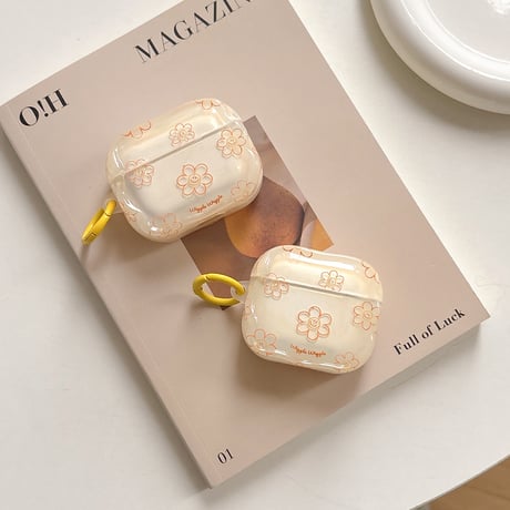 韓国風 Airpods4ケース 笑顔花 AirpodsPro2ケース airpods3/2カバー  かわいい リング付 淡色系 [M5328]