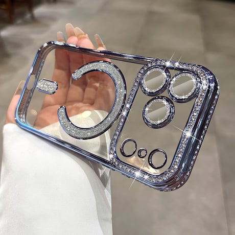 ジュエリー iPhone17Pro/17ケース Magsafe対応 iPhone17Air/17ProMaxケース レンズ保護フィルム付 キラキラライン 大人気 [M5637]