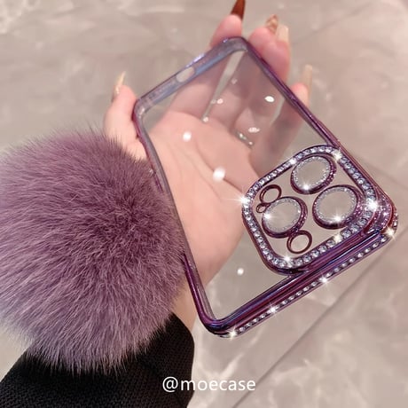毛玉付 ジュエリーiPhone15/15proケース 女子に大人気 キラキラ アイフォン14/13/12カバー 高級感 カメラ保護[M3798]