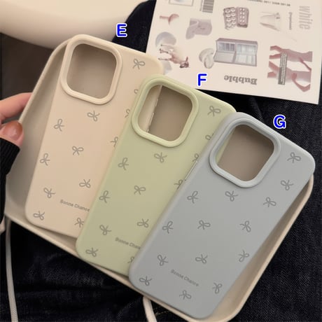 淡色系 iPhone16/16Proケース リボン柄 指紋防止 iPhone15/14Pro/13/12カバー 女子力高い シンプル風[M4793]