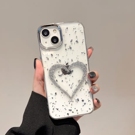 グリッターハート iPhone16pro/15ケース クリア iPhone14/13pro/12カバー 大人可愛い 黄ばまない[M5196]