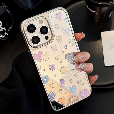 ハート柄ミラー アイフォン16/16proケース 女子力高い iPhone15promax/14pro/13promaxカバー 夏に人気 頑丈[M5446]