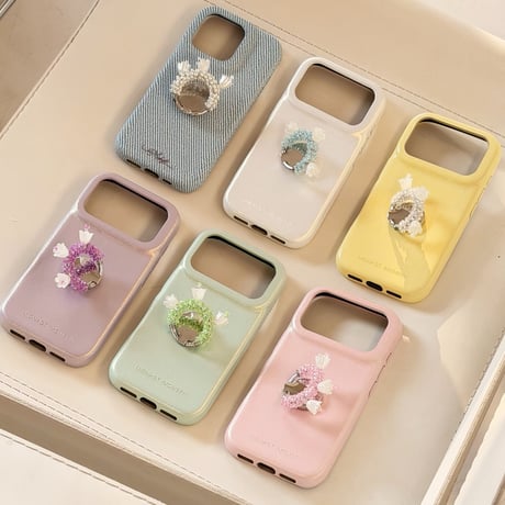 花付ミラーリング iPhone17/17Proケース レザー iPhone16Pro/15pro/14ケース エレガント スタンド付[M6300]