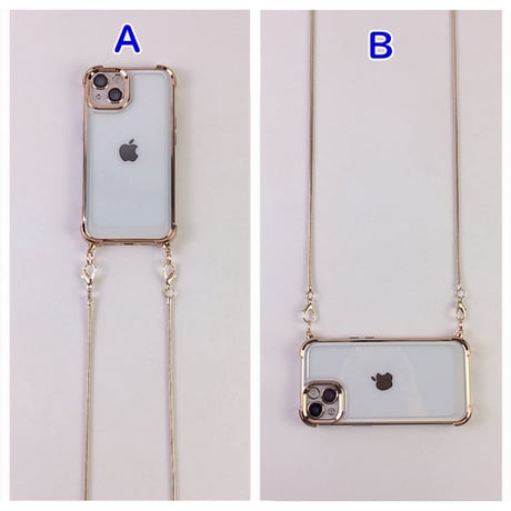 ショルダーチェーン付 iPhone16Pro/17ケース 四角耐衝撃 iPhone16ProMax/15Pro/14カバー メタリックゴールド高級感 丈夫[M5526]