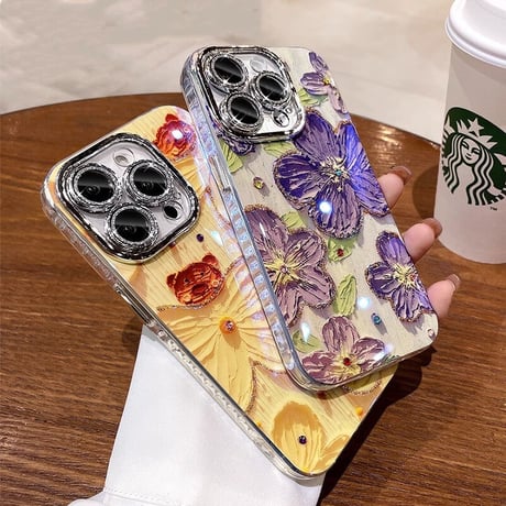 オシャレ花柄 iPhone15/15Plusケース キラキラ カメラ保護 iPhone14pro/13/12カバー  可愛すぎ 耐久性あり[M3557]