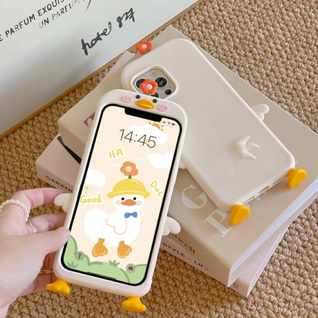 花ダック iphone13/14proケース  可愛い アイフォン13/12/11promaxカバー   超キュート 人気品 プレゼントにおすすめ[M2207]