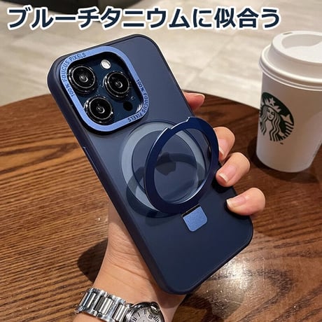 Magsafe対応スタンド iPhone15Pro/15ProMaxケース 指紋防止 マット仕様 耐衝撃 半透明 iPhone14/13/12proカバー [M3556]