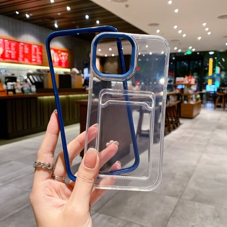 ICカード入れ iphone14pro/15proケース  カラー枠 頑丈iphone13/12/11proカバー   シンプル  お揃い 使いやすい 定番[[M2663]