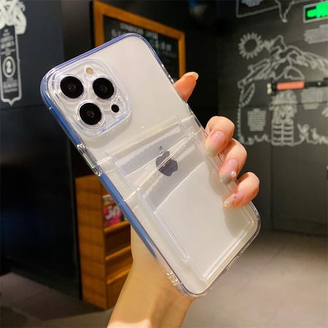 カード入れ2個 iphone15/14promaxケース  クリア iphone13/12/11カバー   シンプルコーデ 可愛い 交通カード/クレジットカードなど収納[M2193]