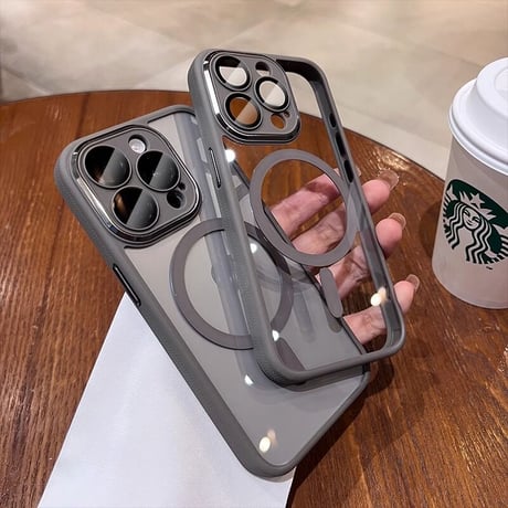 Magsafe iPhone16pro/15promaxケース  滑り止め加工 黄ばまないアイフォン14/13/12proカバー カメラ保護 チタンカラー[M3611]
