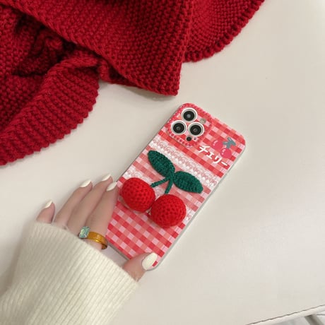 ニットチェリー iphone13/12proケース  超可愛い  アイフォン11/SE2ケース キュート  レース 女の子人気 M1310