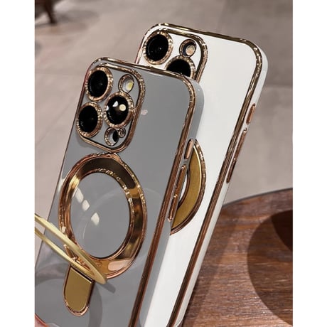 MagSafe スタンド アイフォン15Pro/15ProMaxケース 高品質 メッキ iPhone14/13Proカバー 耐久性 頑丈 多機能[M3818]