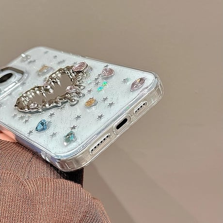 ダイヤ鏡 iPhone16pro/16ケース 宝石デコ iPhone15Pro/14/13proカバー キラキラストラップ付 おしゃれ [M4943]