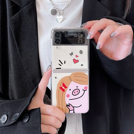Galaxy z flip3 ケース  可愛いpig さりげないお揃い ギャラクシーzフリップ  5Gカバー キュート  クリア[M1855]