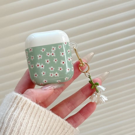 韓国っぽ エアポッズプロ 3 ケース 高級感花柄 Airpods 4/3カバー  AirpodsPro2/1  花キーホルダー お洒落 光沢感 [M6036]
