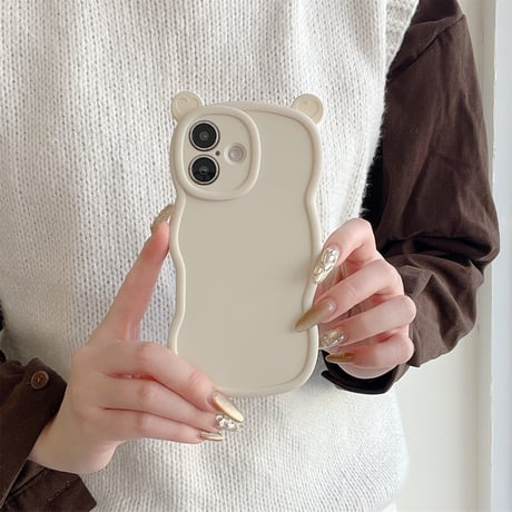 耳付 シリコン iPhone16pro/16plusケース うねうね iPhone15pro/14/13proカバー シンプル 可愛い [M4972]