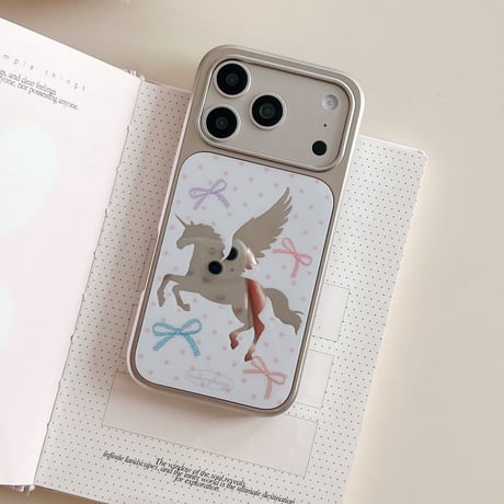 馬ミラー iPhone17pro/17ケース リボン柄 iPhone16pro/15/14ケース メッキ 丈夫 オシャレ[M6009]