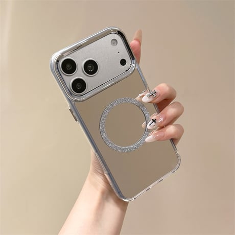 MagSafe対応ミラーiPhone17Pro/17ケース メッキ シルバー iPhone16Pro/Air/15ProMax/17eケース 頑丈 オシャレ[M6494]