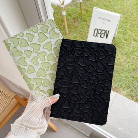 ハート柄 iPad Pro12.9inchケース  刺繡入り 布 iPad Pro第5/ 4世代カバー 10.2/9.7インチ  スタンド  可愛い girlに人気[M2428]