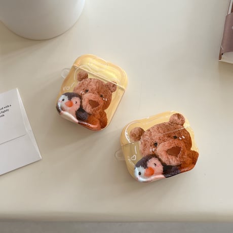 熊/ペンギン Airpods 4ケース クマちゃんぬいぐるみ Airpods3/2カバー Airpodspro2/pro 可愛い ギフトにおすすめ[M4986]