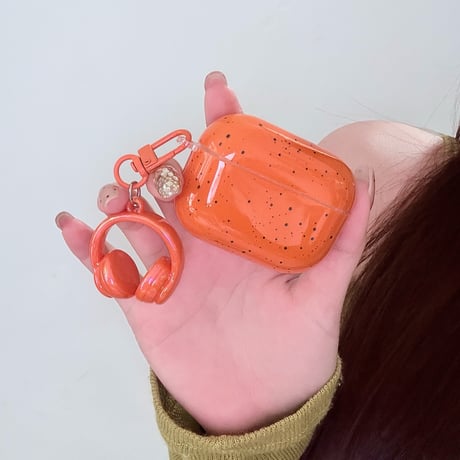 オレンジ AirpodsPro3ケース リング/イヤホンキーホルダー付き  エアポッズ4/3  AirpodsPro2/Proカバー 可愛い ギフトにおすすめ [M5777]