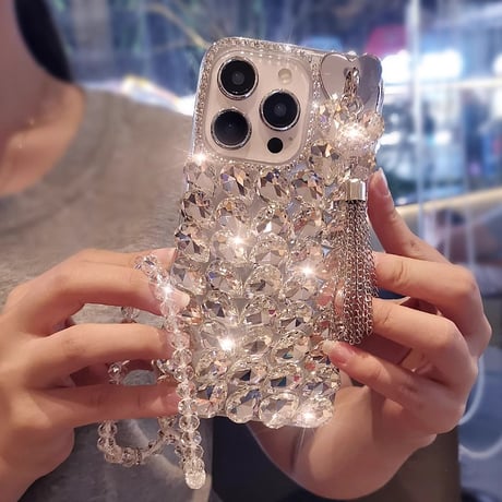 ダイヤデコ iPhone16Pro/16ケース フリンジ キラキラ iPhone15Pro/14Plusケース ストラップ付 豪華 存在感抜群 [M5445]
