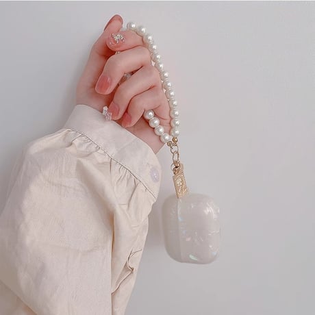 Airpods 4 ケース  めっちゃ可愛い シェル風 Airpodspro2/proカバー シェルチャーム/パールストラップ 女子力高い[M4723]