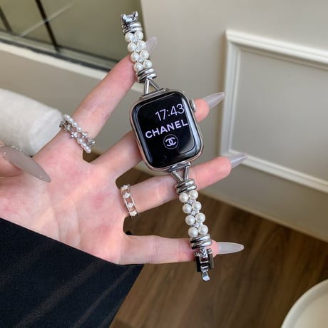 パールチェーン AppleWatchバンド エレガント 高品質高級感 アップルウォッチ10/9 ベルト Ultra3/2/1 Series 10/9/8 SE3/2/1 セレブ愛用 [M5540]
