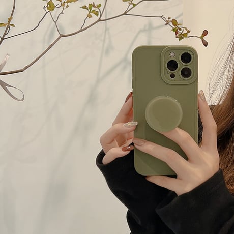 高級感 iPhone14pro/14plusケース スマホグリップ付 アイフォン13/12ミニ/11proカバー シンプル シック 実用 おそろい [M2563]