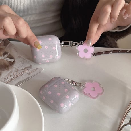 韓国っぽ AirPodsPro3ケース 花柄 Airpods4/3ケース  AirpodsPro2/Pro1カバー  淡色系 キーホルダー付 可愛い [M5965]