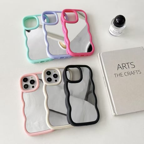 うねうねミラー iPhone16pro/15ケース 淡色系 iPhoneSE/14/13Promax/12/11カバー  使いやすい おしゃれ[M5284]