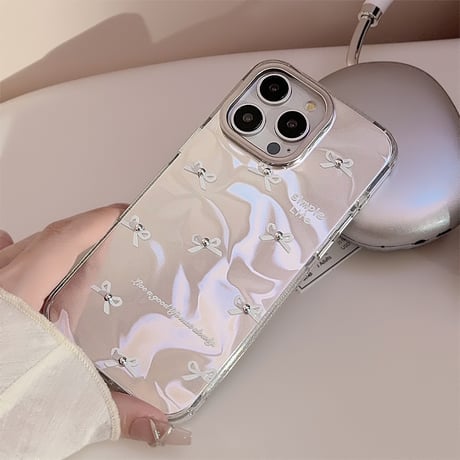 リボン柄 iPhone15pro/15ケース キラキラ アイフォン14ProMax/13pro/12ケース かわいい 女子力アップ[M4514]