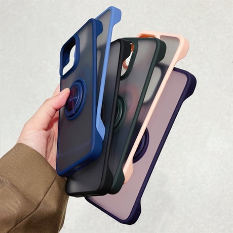 リング付 iPhone15pro/15promaxケース スタンド一体 指紋防止iphone14/13Promaxケース 薄型軽量[M3704]