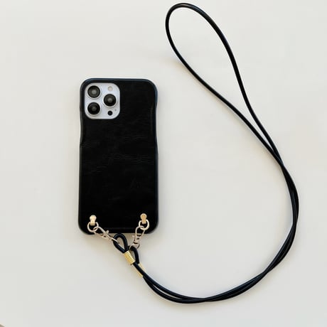 レザー製ストラップ付 iphone14/13ケース シンプル高級感アイフォン12/11カバー ファッション ガールズに人気[M2137]