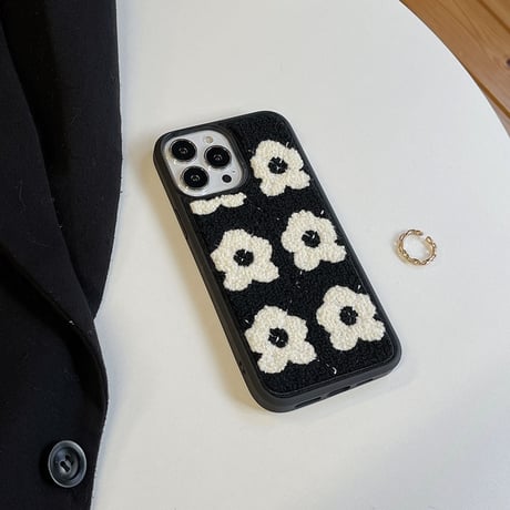 刺繡花柄 iphone14/13pro/12カバー 柔らかい  iphoneXs/11カバー  ブラック  温かい  キュート ギフトにいおすすめ M1352