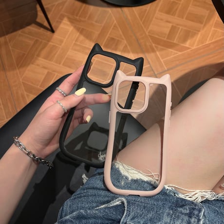 猫の耳 iPhone15pro/15promaxケース 耐衝撃 黄ばまない iphone14/13/12proカバー 可愛い クリアケース[M4273]