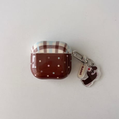 水玉模様 Airpods 4ケース チェック柄 Airpods3/2カバー Airpodspro2/pro 犬ちゃんキーホルダー かわいい [M5029]