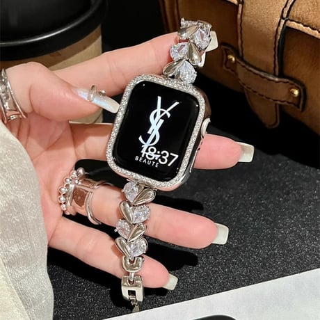 おしゃれ アップルウォッチS10/9 バンド キラキラハート Apple Watch Ultra Series 8 7 6 5 4 シリーズ 3 2 SE SE2 女子力高い[M4596]