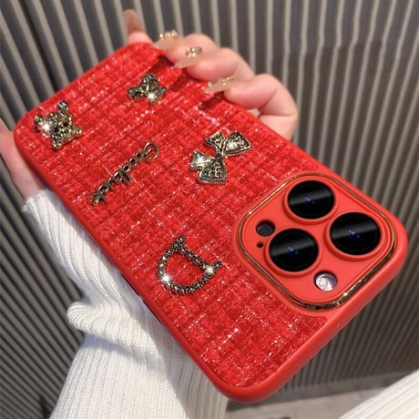 布地 iPhone16/15plusケース  放熱仕様 iPhone14/13proソフトケース カメラ保護 リボン熊ちゃんデコ 秋冬人気[M3618]
