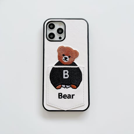 カード収納 iphone14Plus/13promaxケース 刺繡入りクマちゃんiphone12mini/11保護カバー  カップルお揃い 皮製 高品質[M2154]