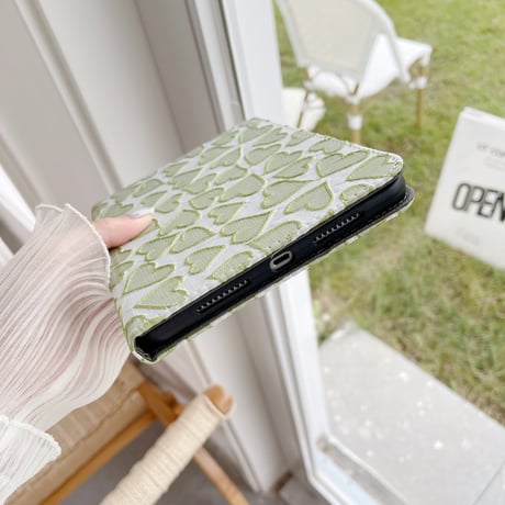 ハート柄 iPad Pro12.9inchケース  刺繡入り 布 iPad Pro第5/ 4世代カバー 10.2/9.7インチ  スタンド  可愛い girlに人気[M2428]