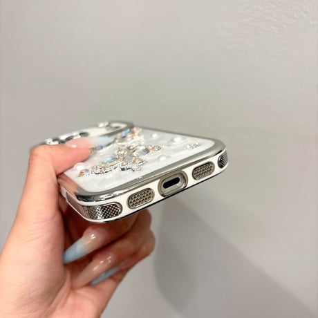 ダイヤ蝶 iPhone17Pro/17ケース パール iPhone16/15Pro/14ケース 豪華 オシャレ キラキラ感 [M6294]