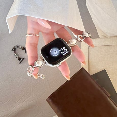 パール  AppleWatchバンド 上品 AppleWatchベルト Series 11/10/9/8 SE3/2  Ultra3/2/1 高級感高品質 大人ファッション[M6236]